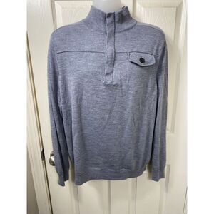 Banana Republic Gray Merino Wool 1/4 Zip and Button Detail Pullover‎ Sweater L